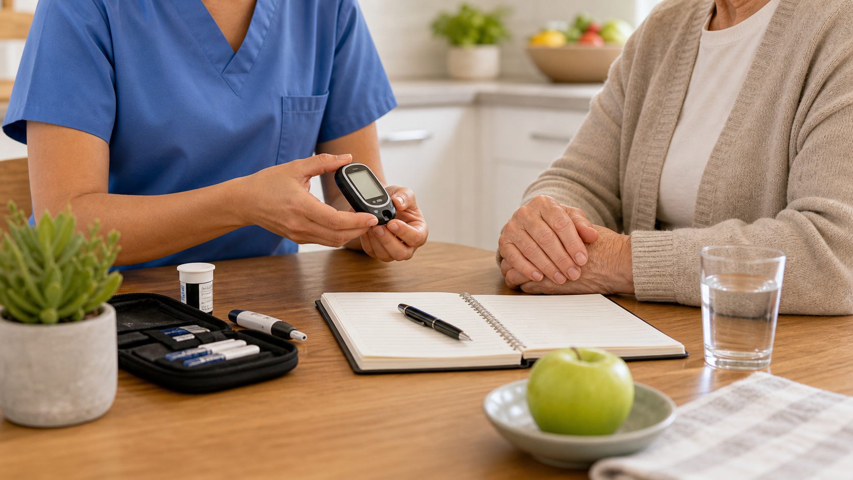 Diabetes monitoring supplies organized for home support