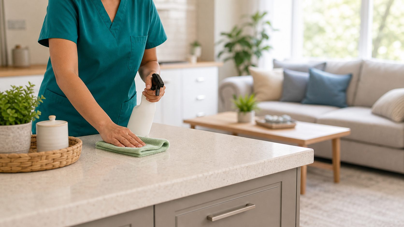 Caregiver supporting light housekeeping in a clean home